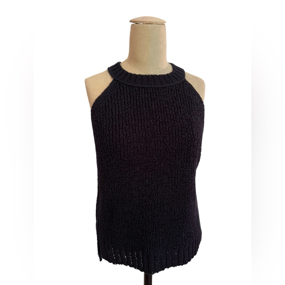 JCrew heavy knit sweater tank in navy, size XS. Halter neck, front and back. EUC